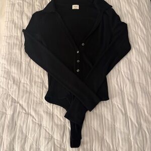 Aritzia Black Collared Long Sleeve Button-Up Bodysuit